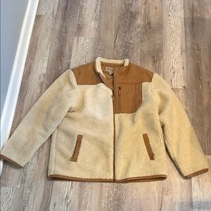 XL Duluth Men’s Tan and Brown Sherpa Jacket with 4 zipper pockets EUC